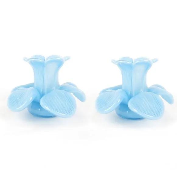 Flower Top Blue Candle Holder Set Of 2