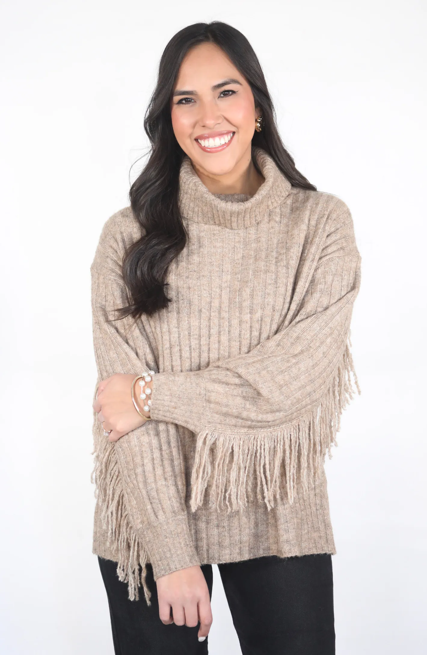 For The Love Of Fringe Mocha Sweater