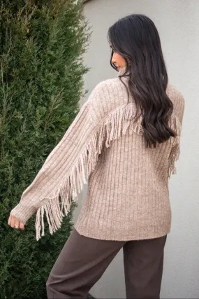 For The Love Of Fringe Mocha Sweater