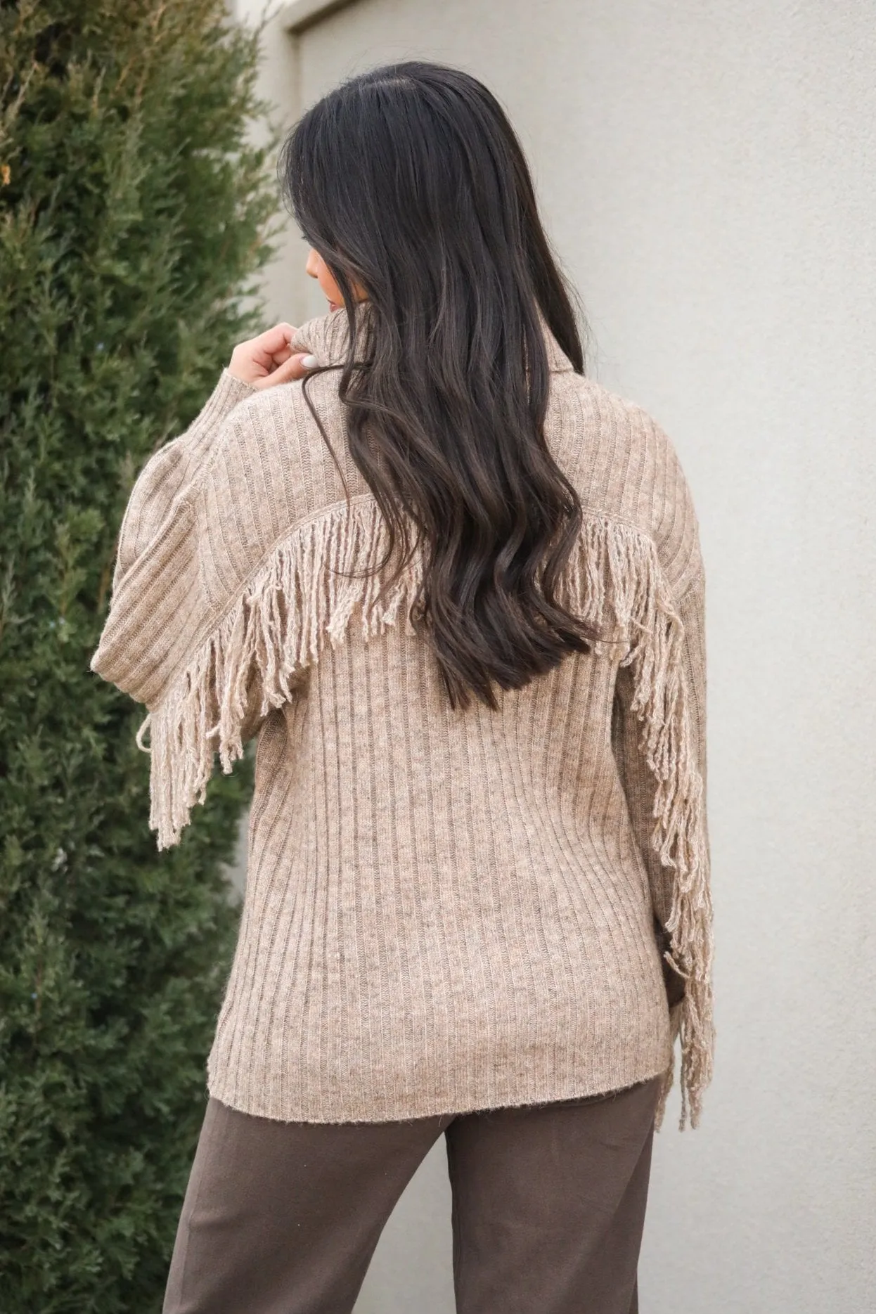 For The Love Of Fringe Mocha Sweater