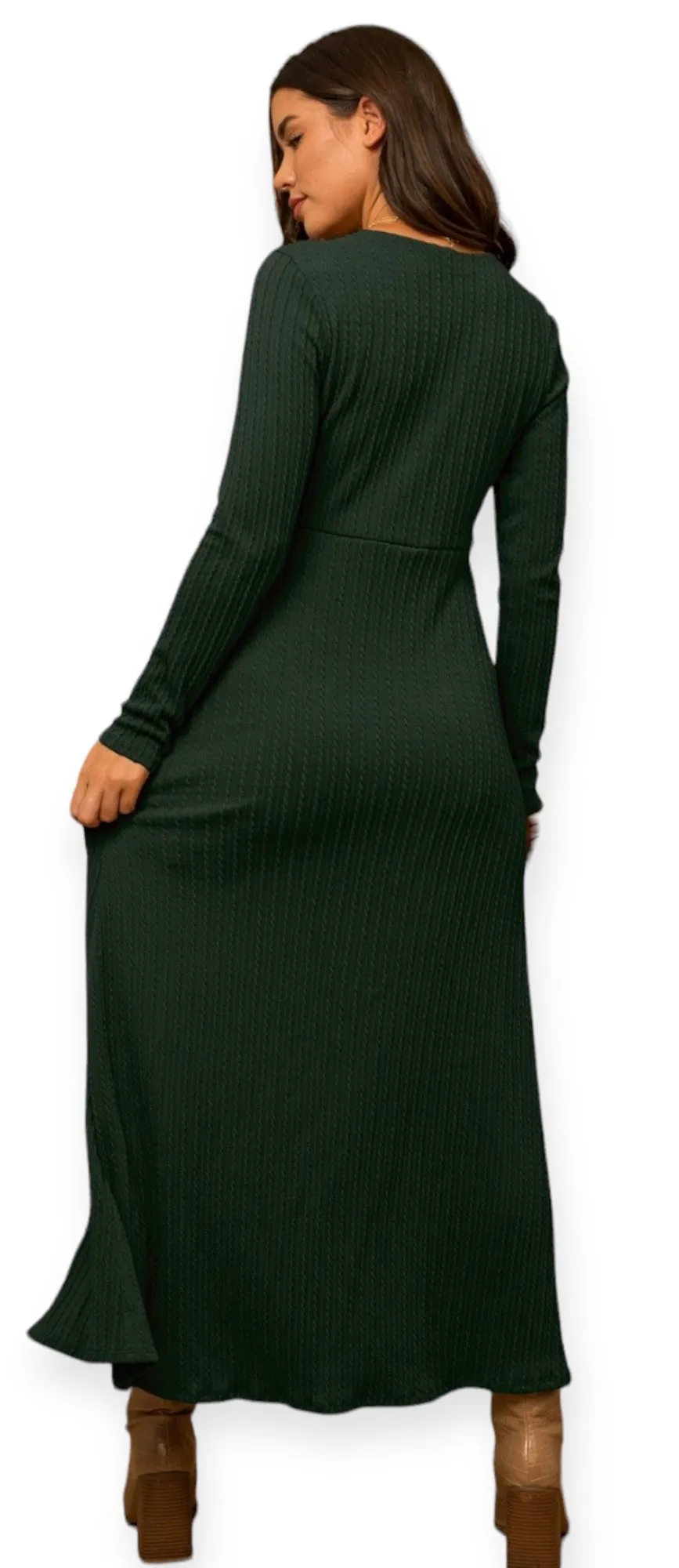 Forest Green Side Slit Sweater Dress