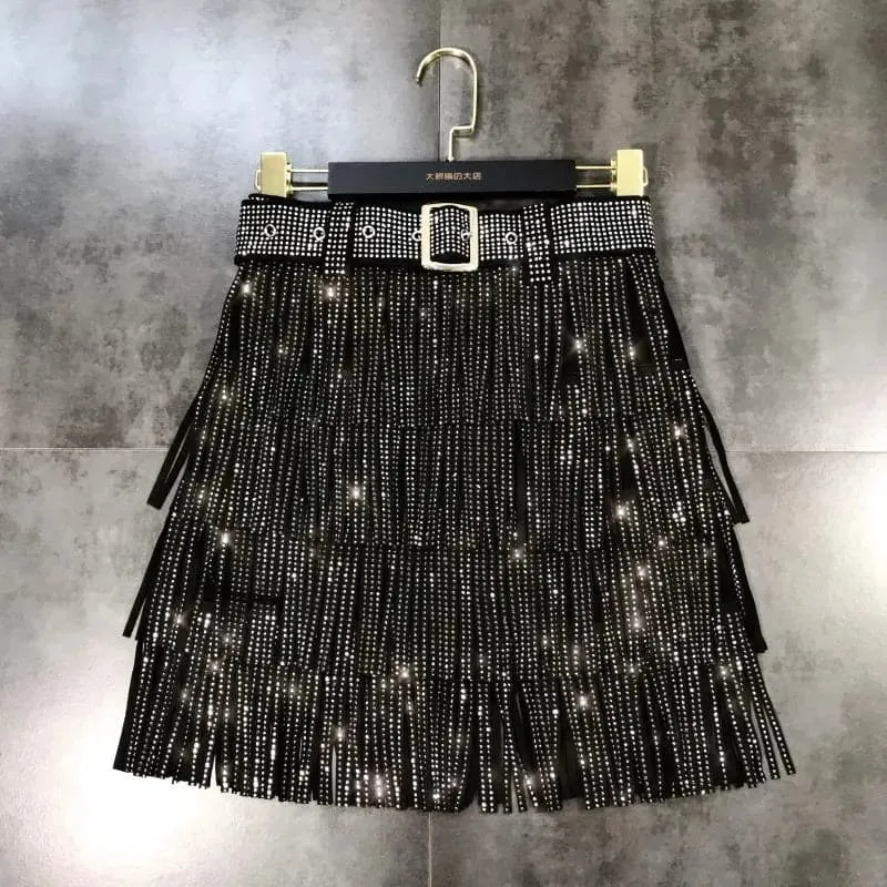 Fringed Skirts and Tops Delight A-Line Skirt: Trendy Multi-Layer Design