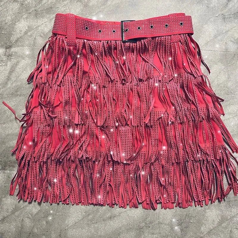 Fringed Skirts and Tops Delight A-Line Skirt: Trendy Multi-Layer Design