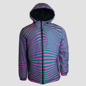 Fuchsia & Green Optical Quilted Windbreaker Jacket with Hood