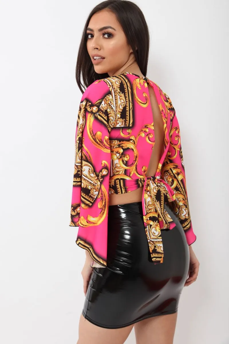 Fuchsia Scarf Print Plunge Top - Hatty