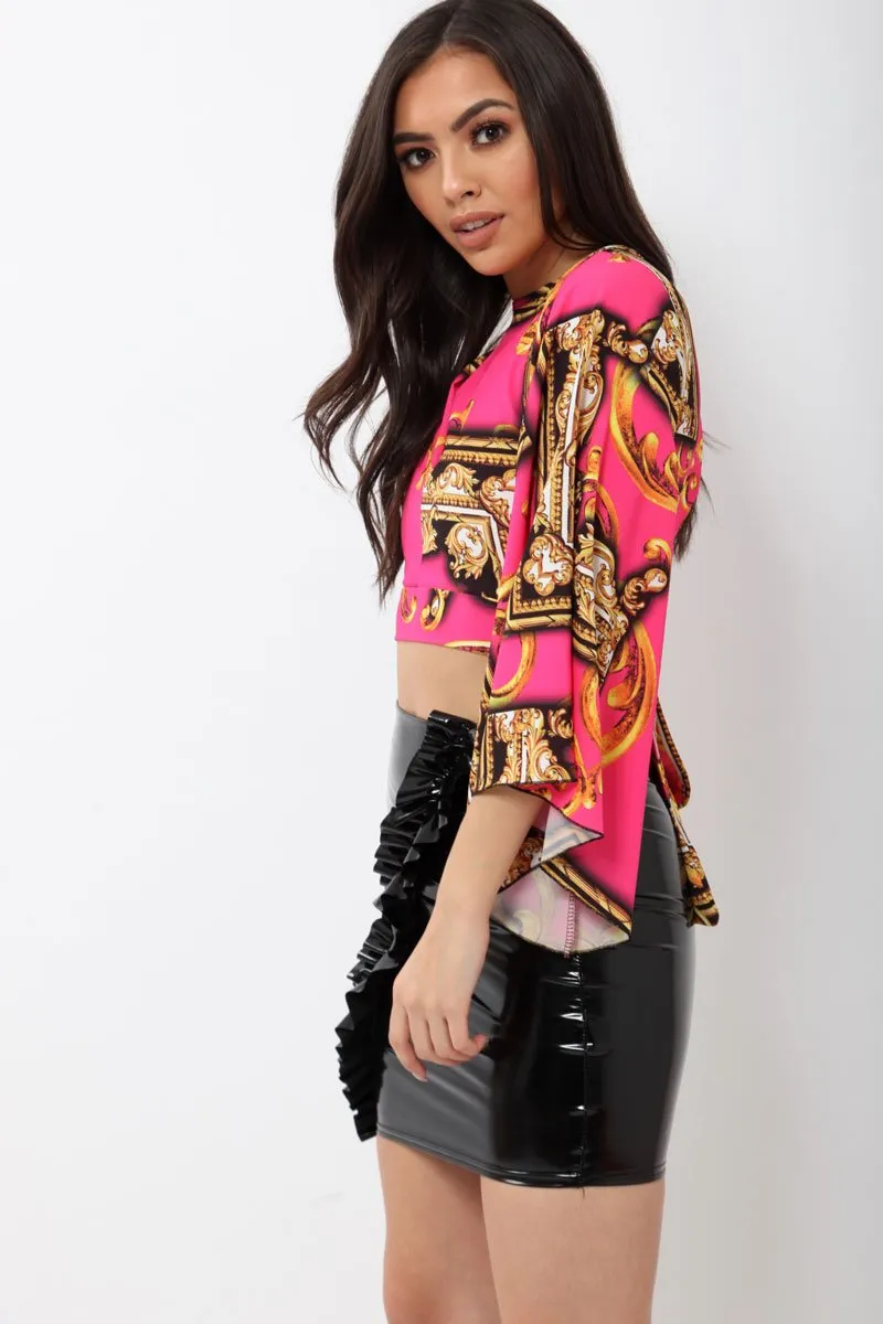 Fuchsia Scarf Print Plunge Top - Hatty