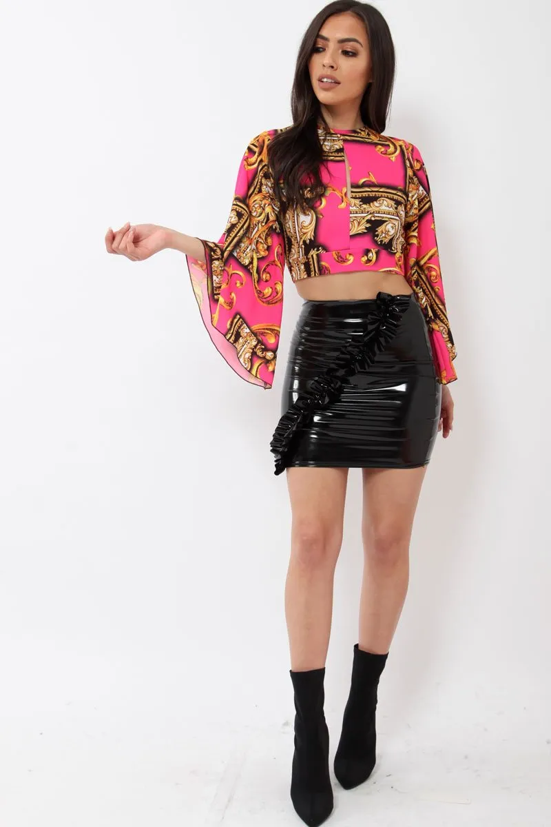 Fuchsia Scarf Print Plunge Top - Hatty