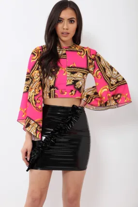 Fuchsia Scarf Print Plunge Top - Hatty