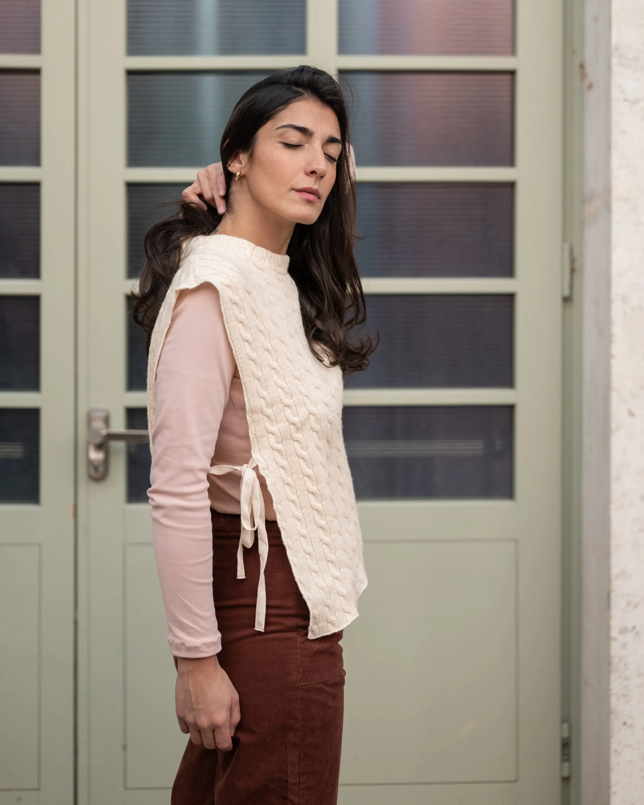 GILET TRECCE <br> lana avorio