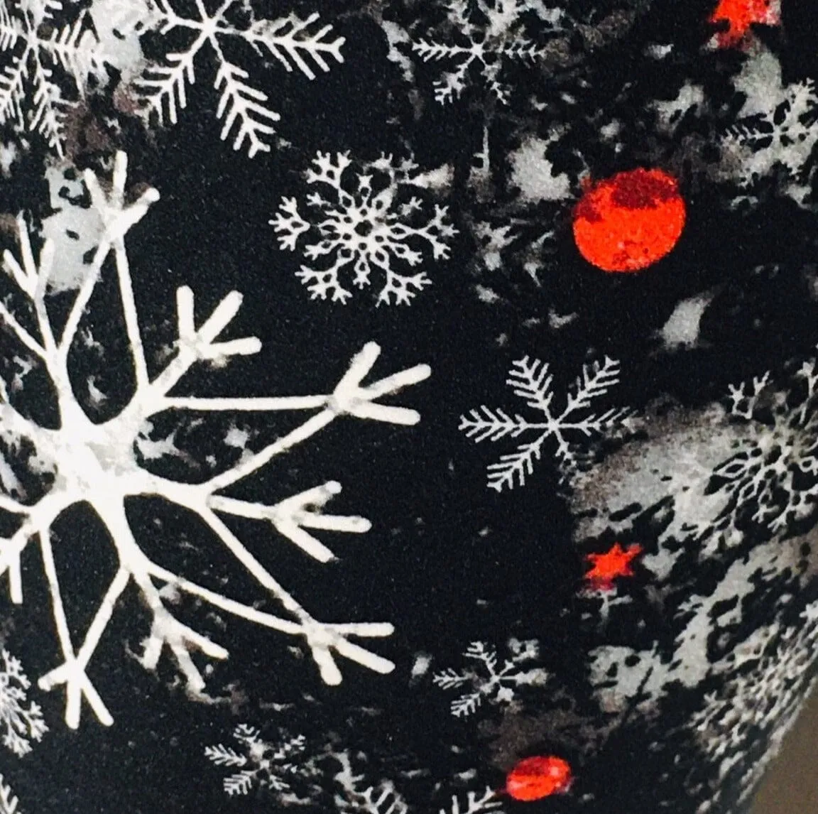 Girl Christmas Snowflake Leggings, Kids Yoga Pants, Sizes S/L, No-Roll Waist, Black/White