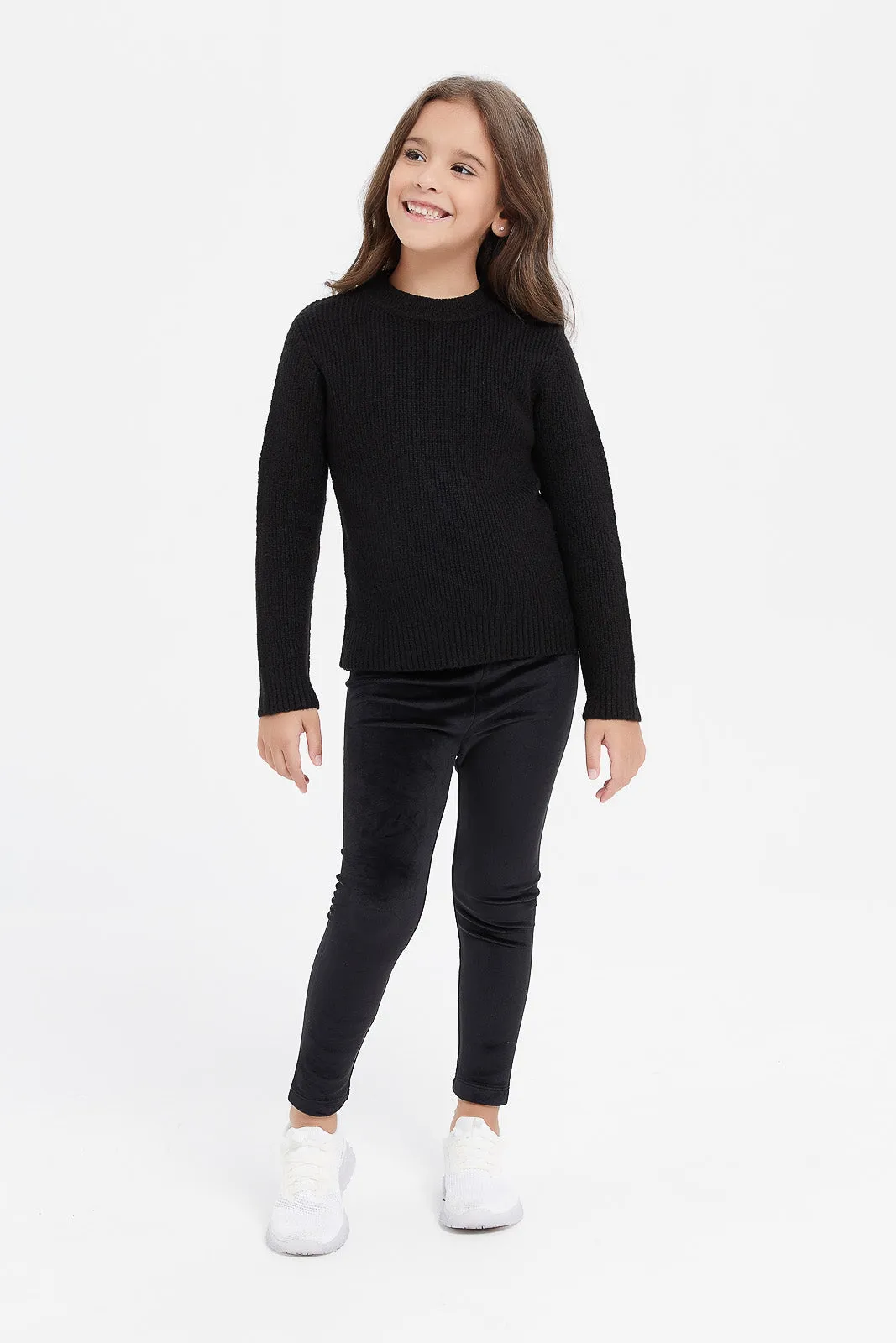 Girls Black Velour Leggings