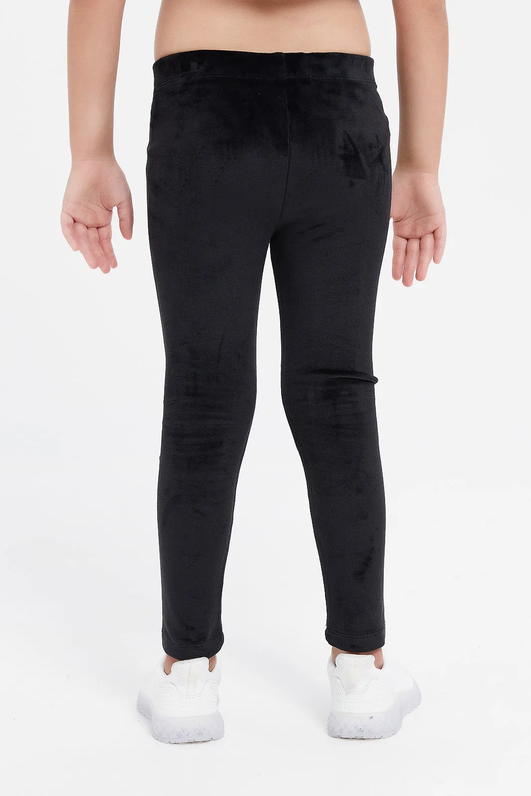 Girls Black Velour Leggings