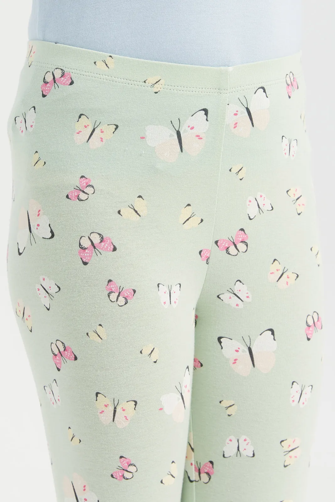 Girls Green Butterfly Print Leggings