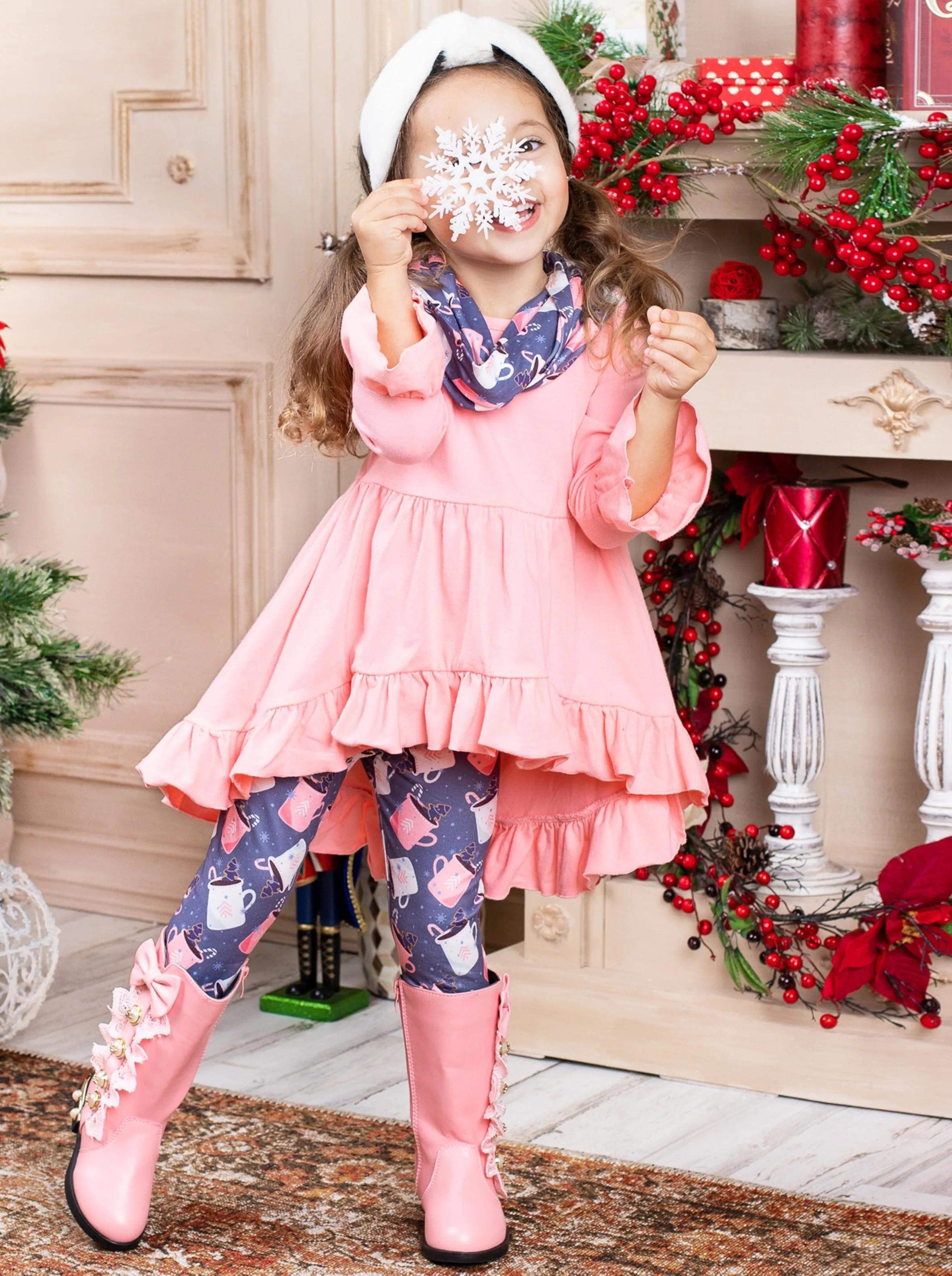 Girls Hot Chocolate Please Hi-Lo Tunic and Legging with Matching Scarf Set