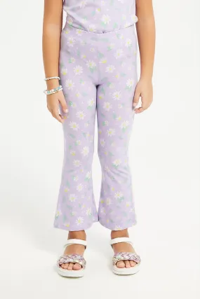 Girls Lilac Floral Print Leggings