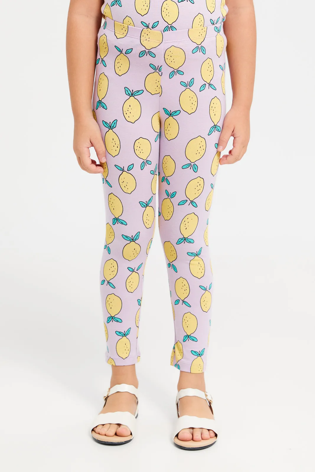 Girls Lilac Lemon Printed Leggings