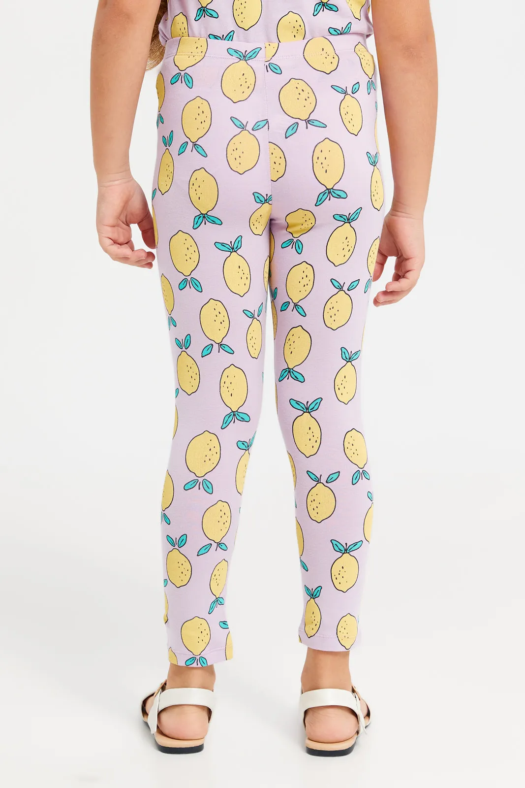 Girls Lilac Lemon Printed Leggings