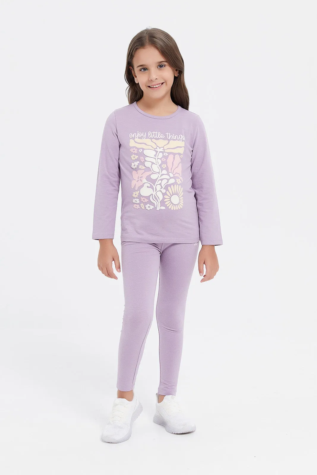 Girls Lilac Printed Leggings