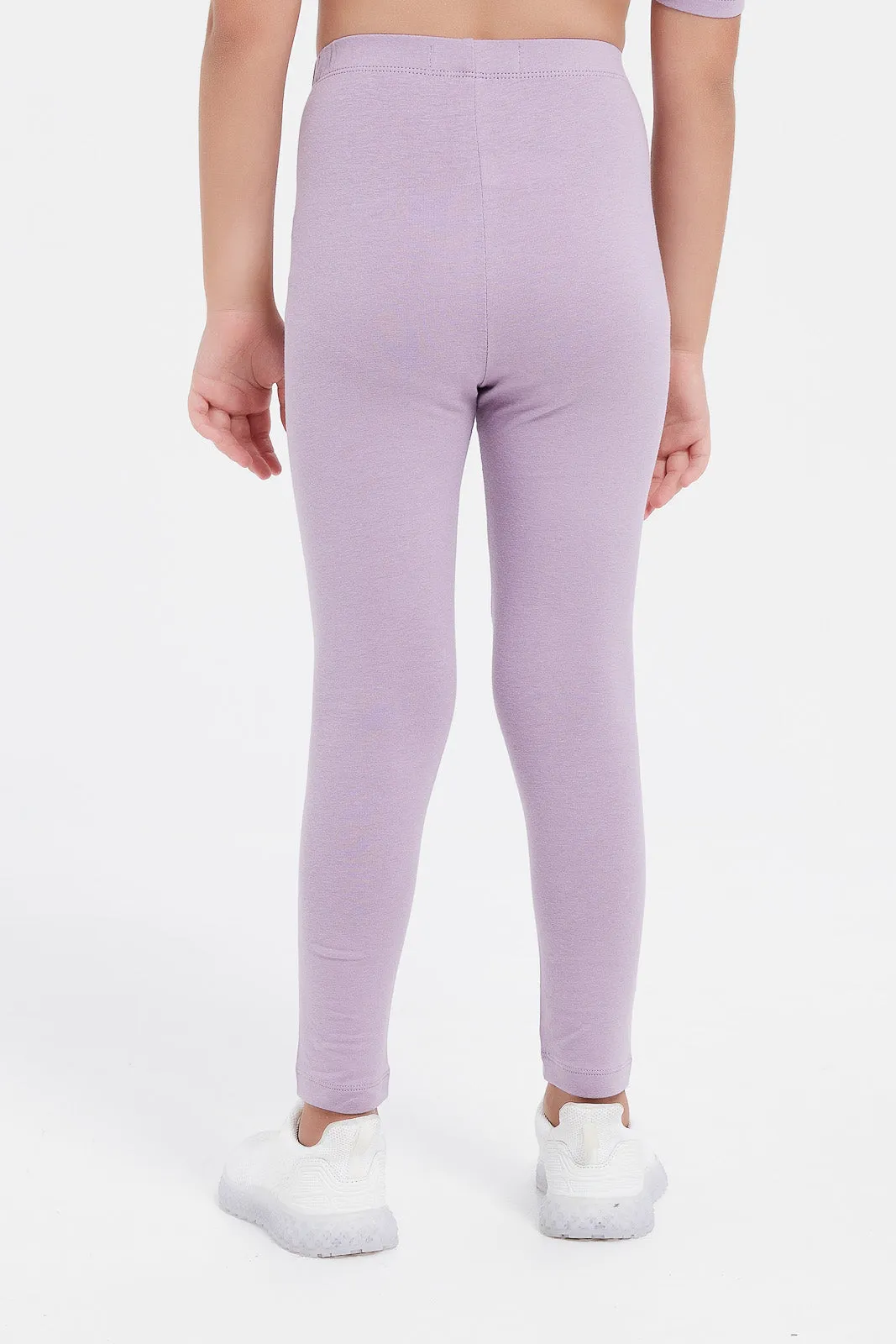 Girls Lilac Printed Leggings