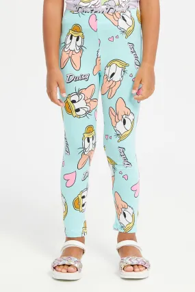 Girls Mint Daisy Duck Printed Leggings