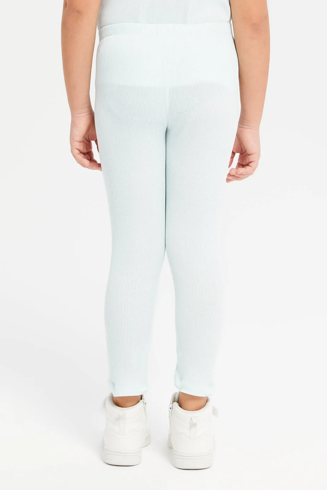 Girls Mint Ribbed Leggings