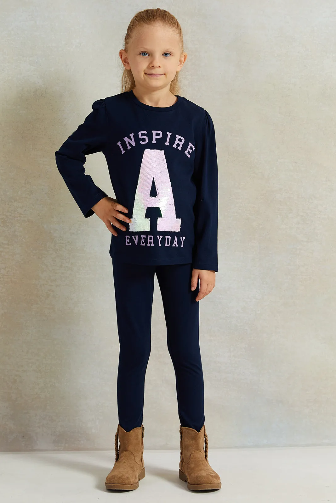 Girls Navy Inspire Everyday Print Leggings