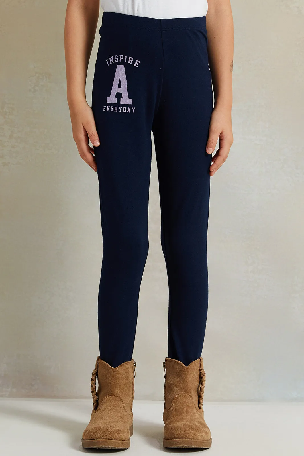 Girls Navy Inspire Everyday Print Leggings