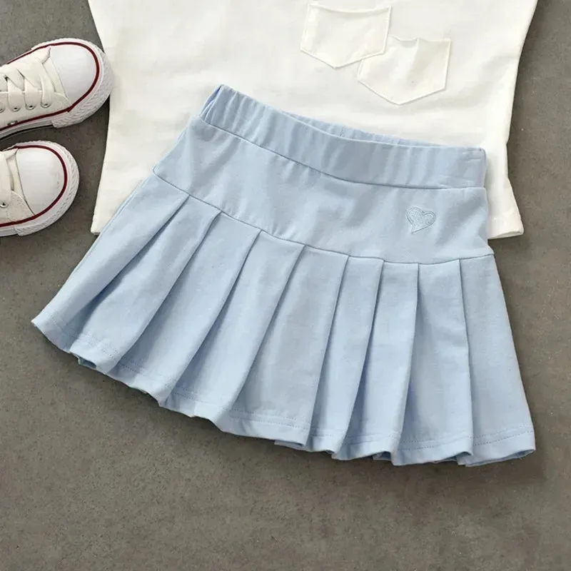 Girls' New All-Match Pleated Culottes Medium And Small Children'S Summer Skirt With Inner Safety Pants Student Uniform Skirts