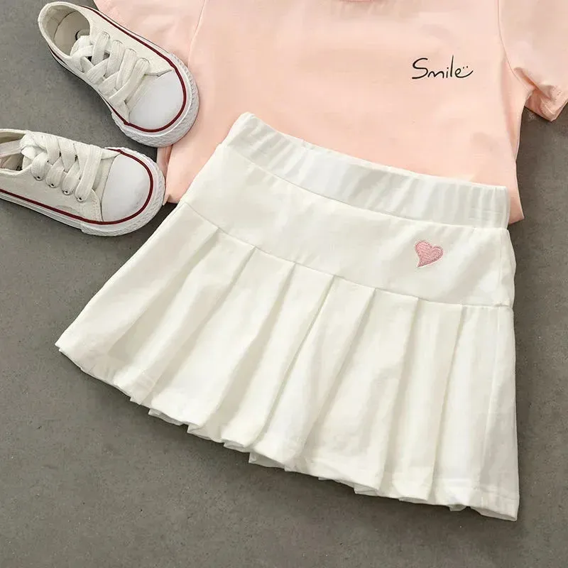 Girls' New All-Match Pleated Culottes Medium And Small Children'S Summer Skirt With Inner Safety Pants Student Uniform Skirts