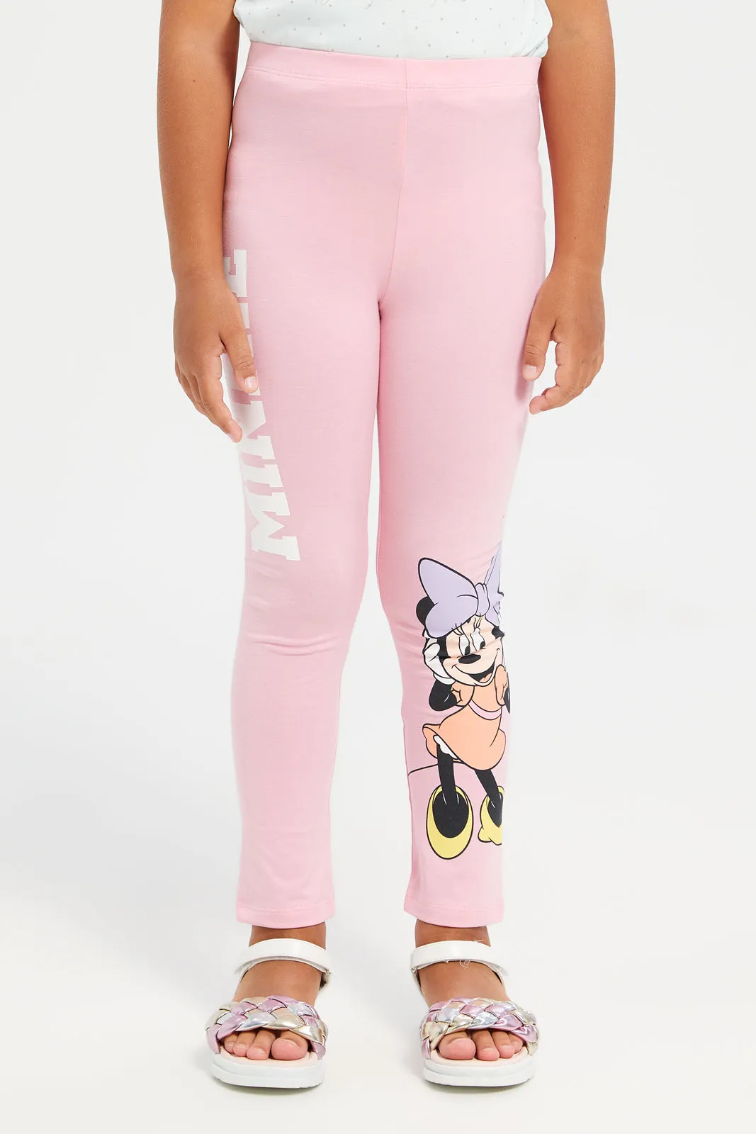 Girls Pink Minnie Mouse Print Leggings