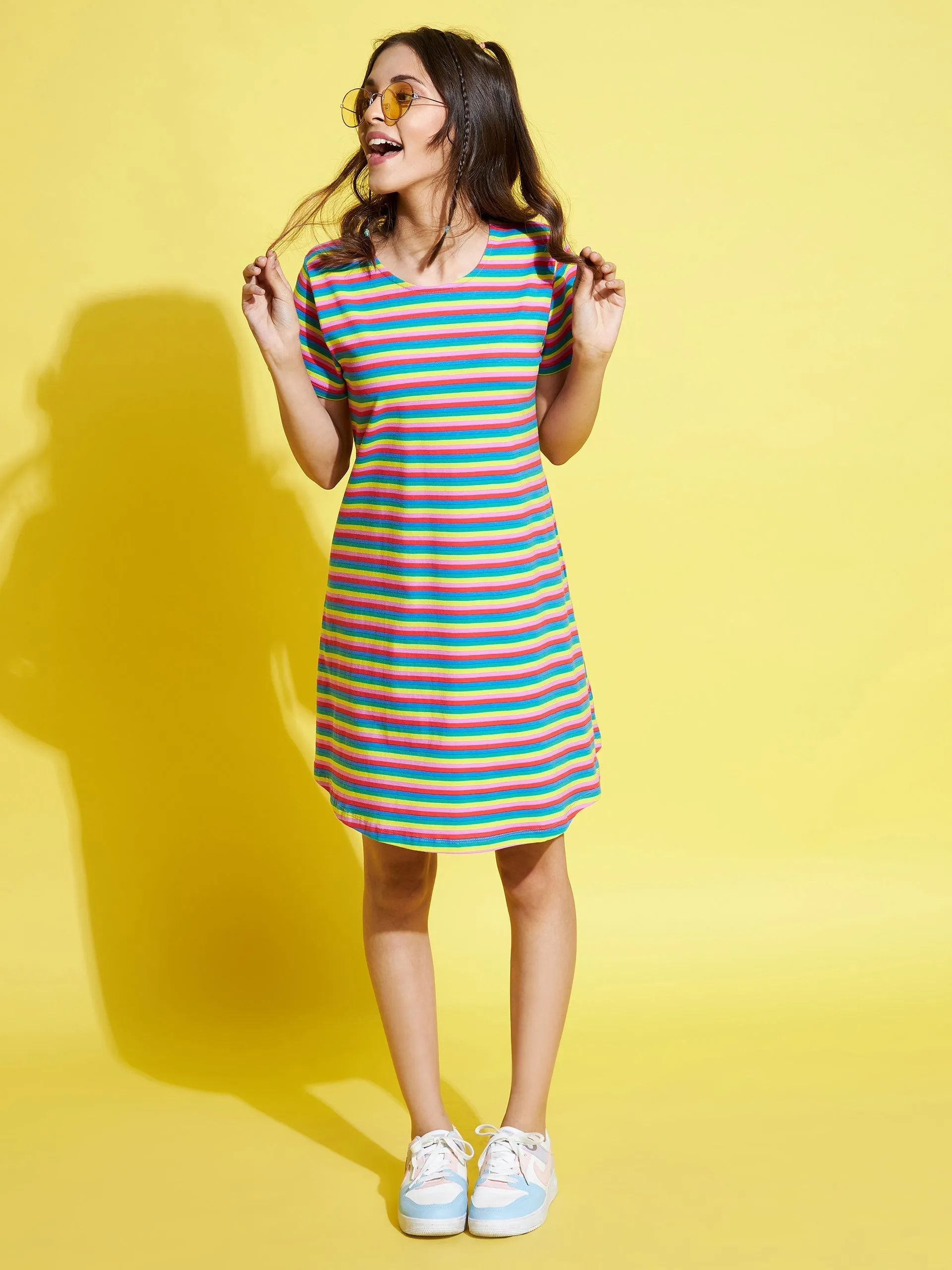 Girls Rainbow Stripe Tent Dress