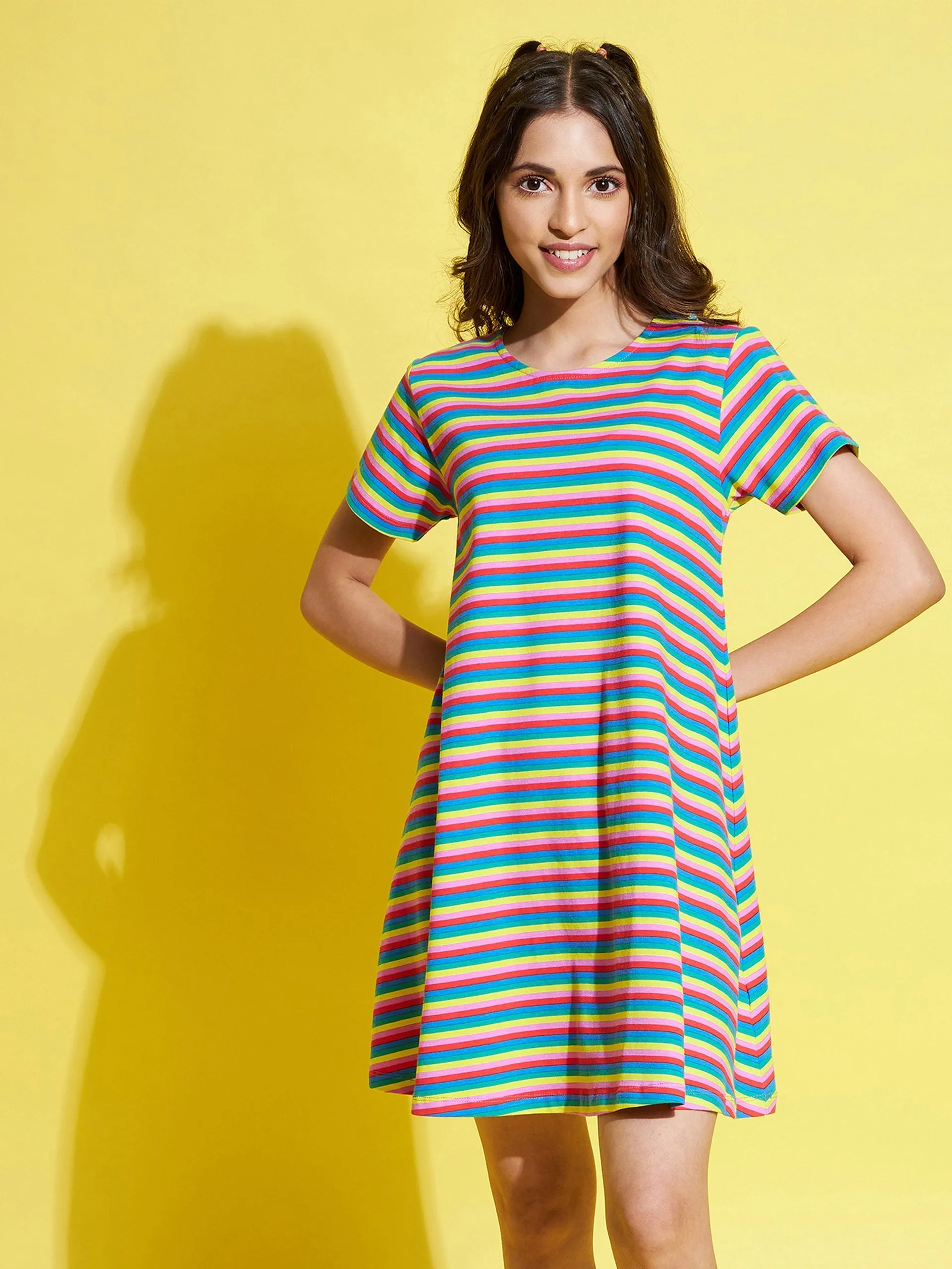 Girls Rainbow Stripe Tent Dress