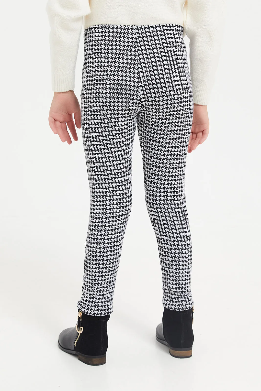 Girls White Check Pointe Leggings