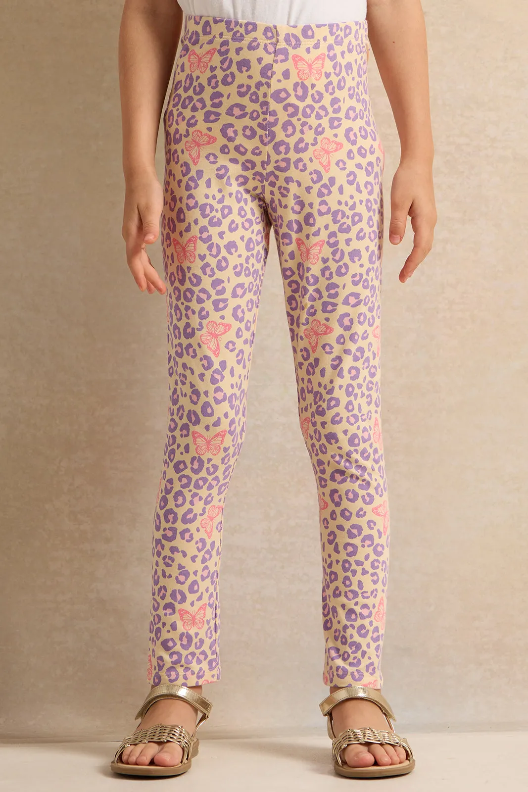 Girls Yellow Printed Leggings