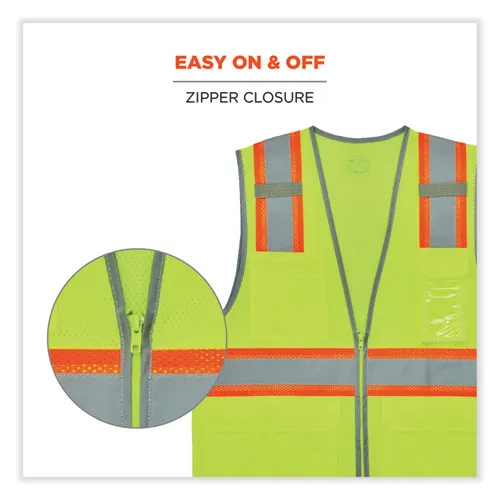 Glowear 8246z Class 2 Two-tone Mesh Reflective Binding Zipper Vest, Polyester, Large/xl, Lime, Ships In 1-3 Business Days