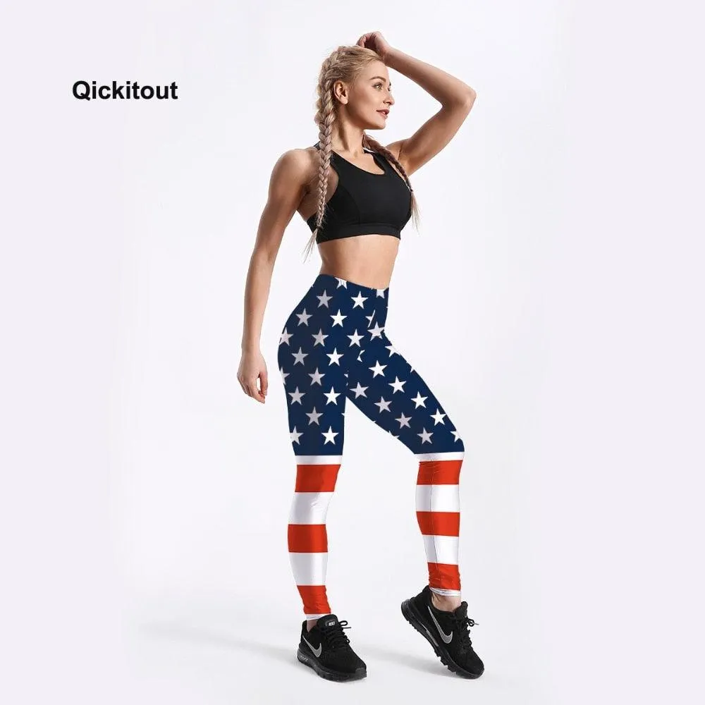 Gorgeous Summer Style Women Leggings - Fitness American Flag Star & Stripe Printed Leggings - High Waist (D24)(D31)(BAP)(TBL)