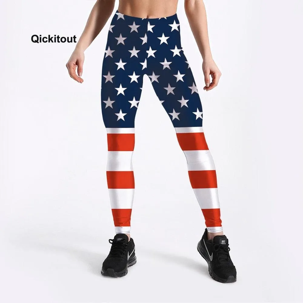 Gorgeous Summer Style Women Leggings - Fitness American Flag Star & Stripe Printed Leggings - High Waist (D24)(D31)(BAP)(TBL)