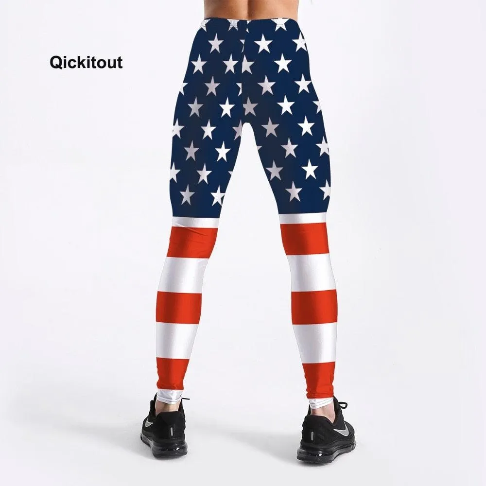 Gorgeous Summer Style Women Leggings - Fitness American Flag Star & Stripe Printed Leggings - High Waist (D24)(D31)(BAP)(TBL)