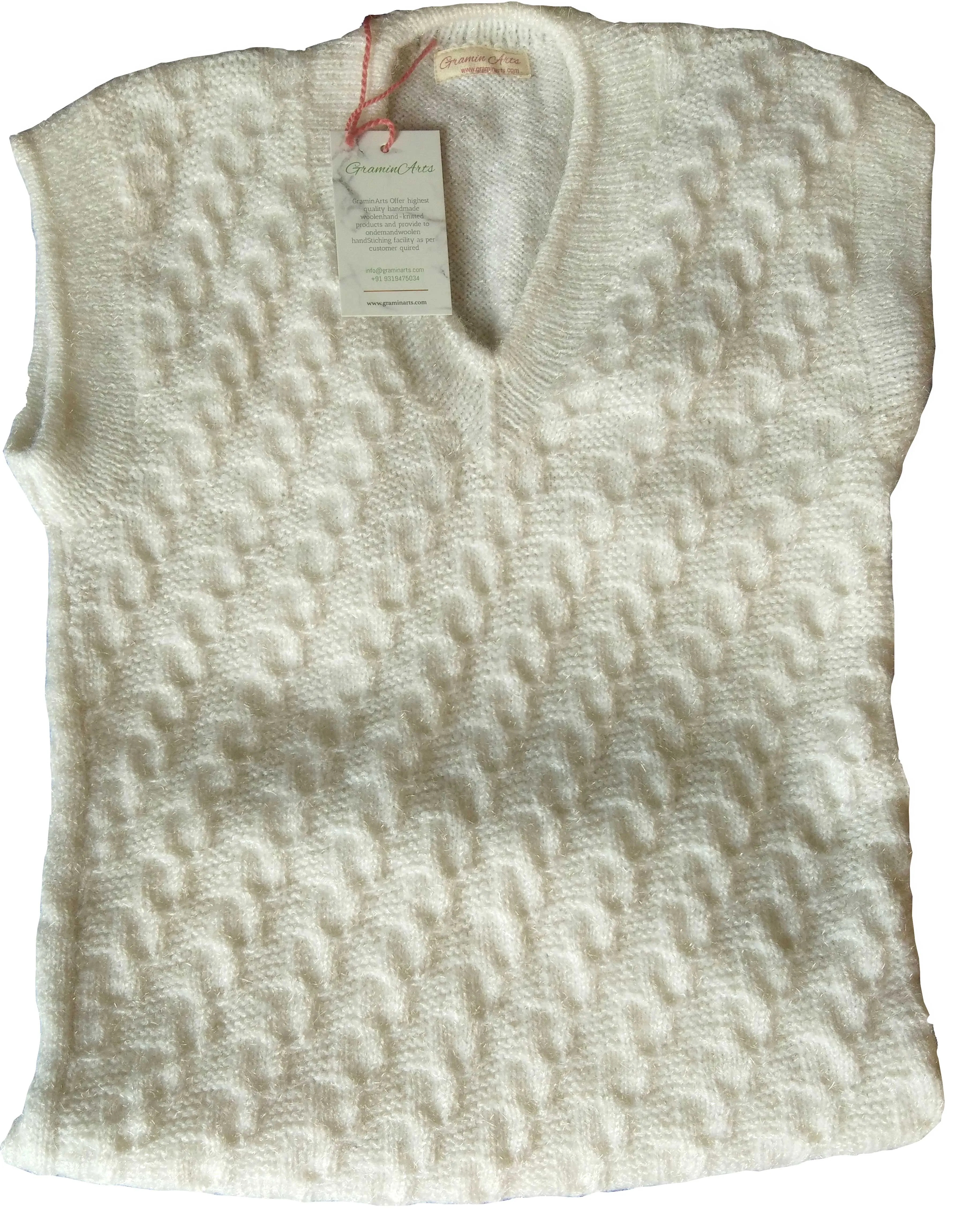 GraminArts Half sweater for men handmade woolen white color