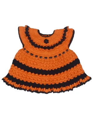 Graminarts Handmade Beautiful Crochet Woonie Baby Frock - Tiger Orange & Black