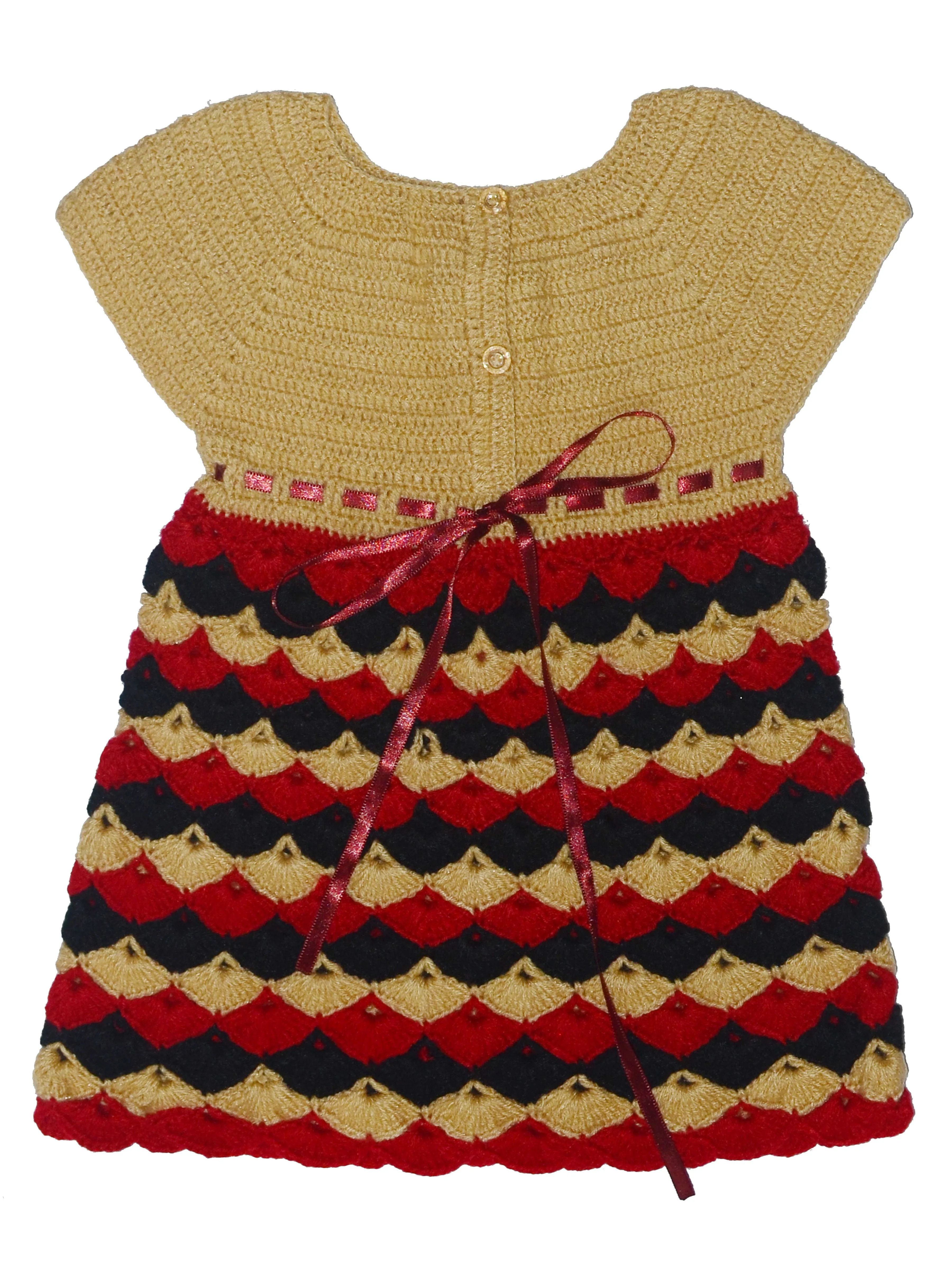 Graminarts Handmade Crochet Pattern Cap Sleeve Wooven Frock For Baby Girl