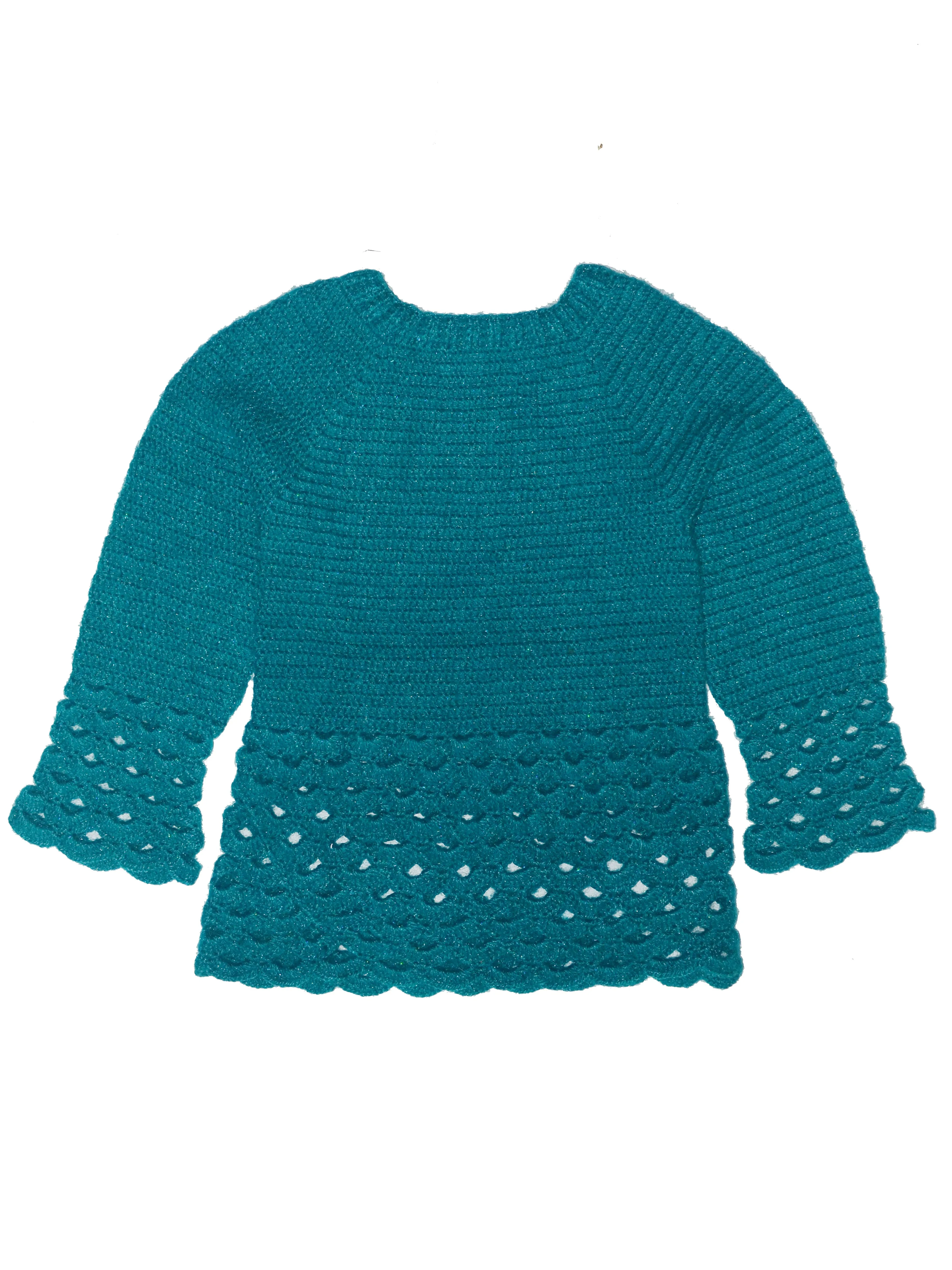 Graminarts Handmade Trending Design Full Sleeve Top For Baby Girl- Teal(Green)