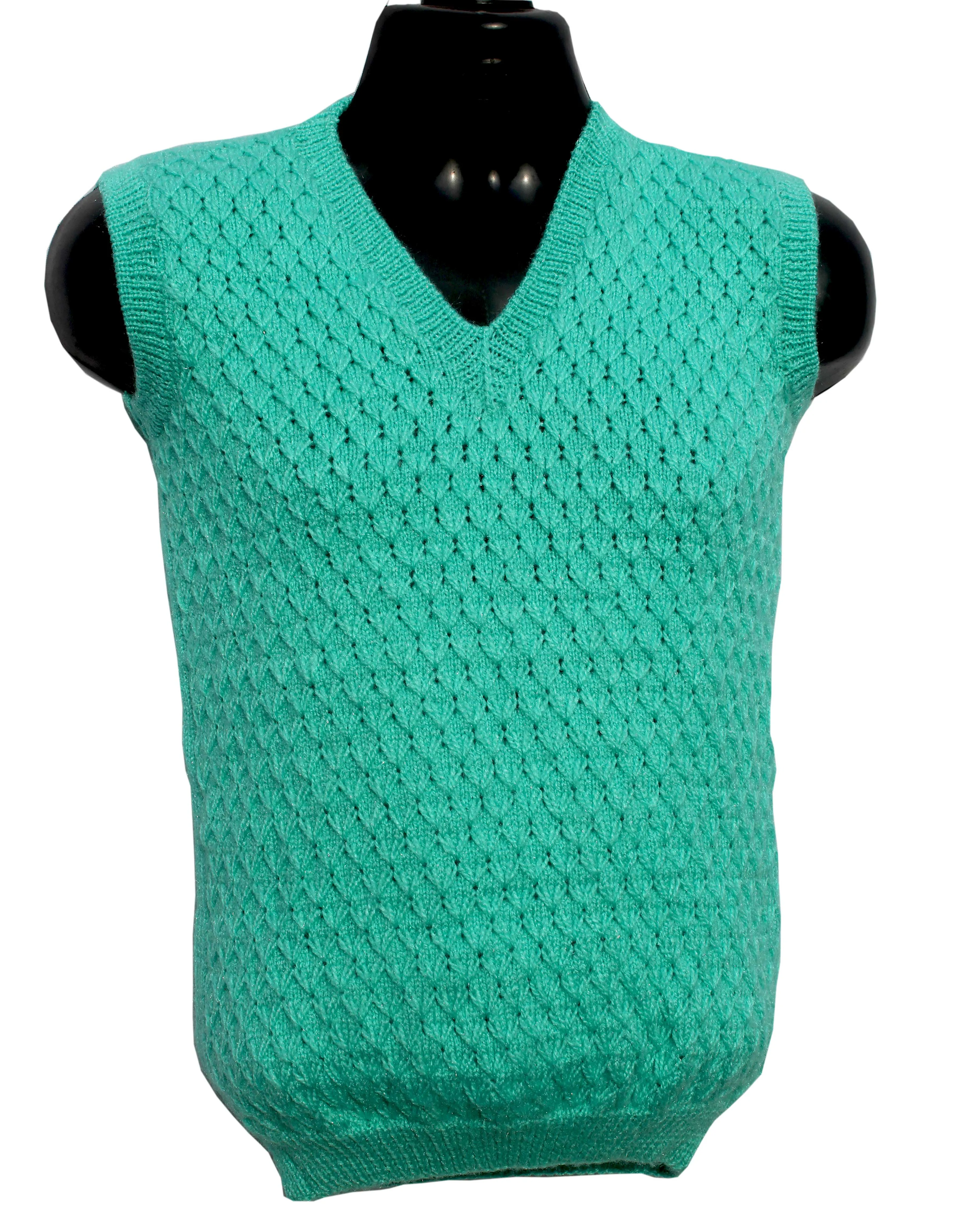 Graminarts Stylish Handmade Woollen Half Pullover In Aqua Color For Men