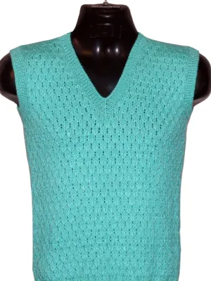 Graminarts Stylish Handmade Woollen Half Pullover In Aqua Color For Men