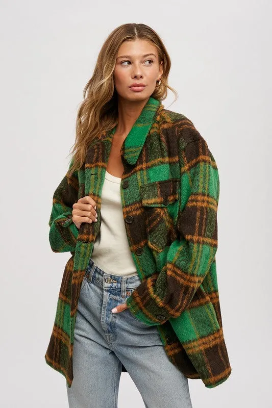 Green Plaid Brushed Flannel Coat