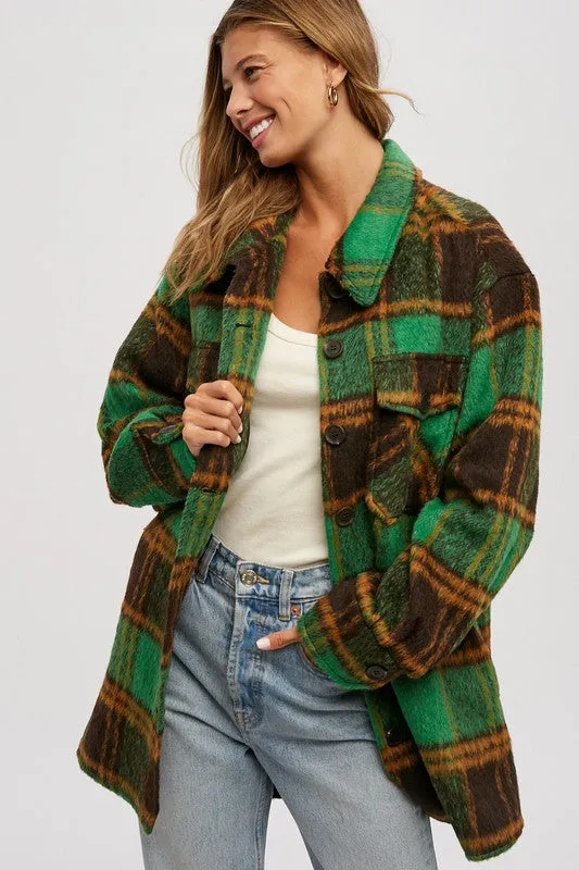 Green Plaid Brushed Flannel Coat