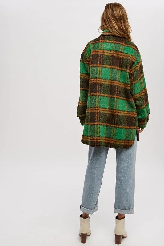 Green Plaid Brushed Flannel Coat