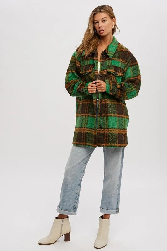 Green Plaid Brushed Flannel Coat