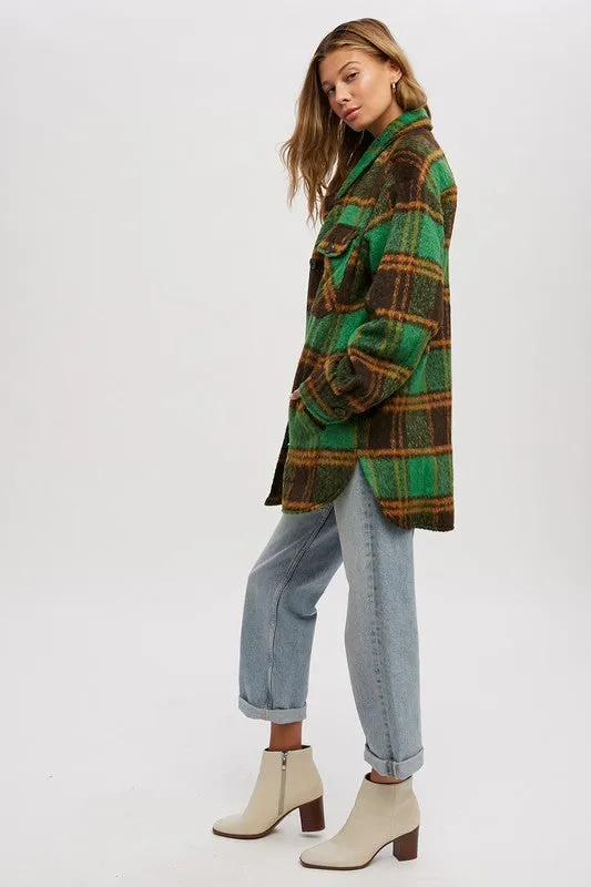 Green Plaid Brushed Flannel Coat