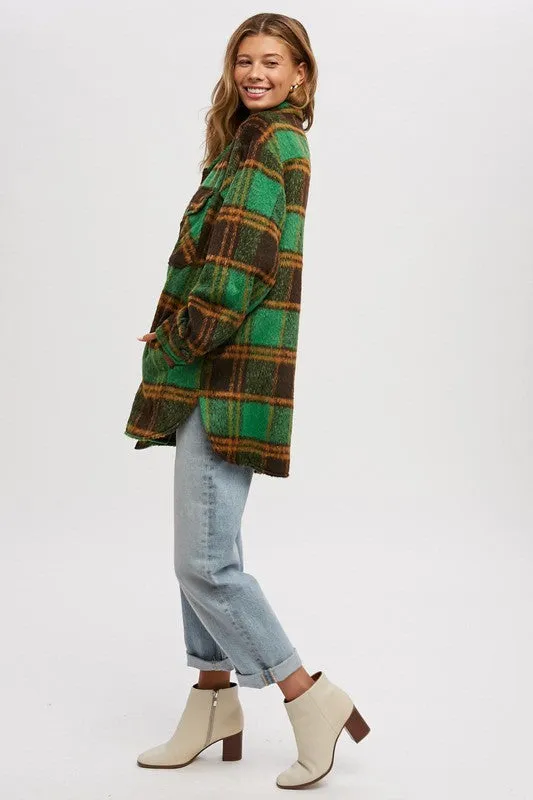 Green Plaid Brushed Flannel Coat